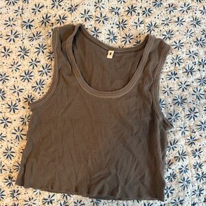 Elwood Malibu Ribbed Crop Tank Top - Brown